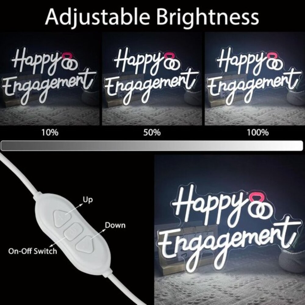 New Happy Engagement Neon Sign, White LED Light for Wedding & Party Decor - Picture 4 of 8